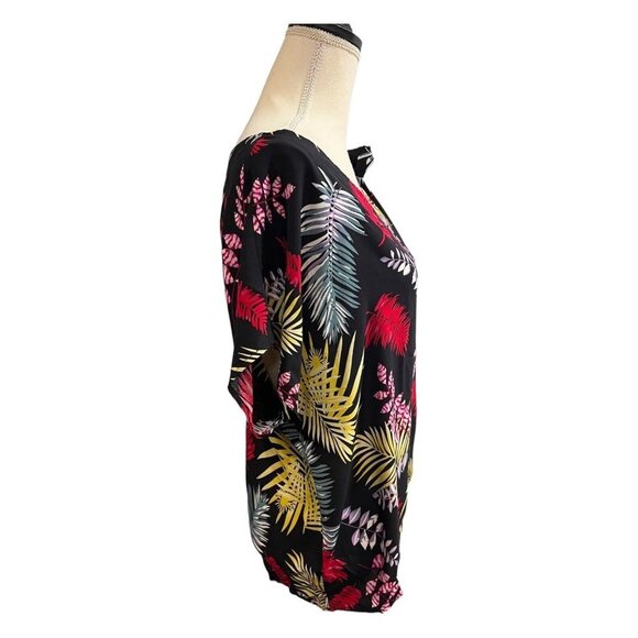 Laqeyko Womens XL Floral Tropical Top Tie Shoulder Bright Colorful Vacation - Picture 2 of 10